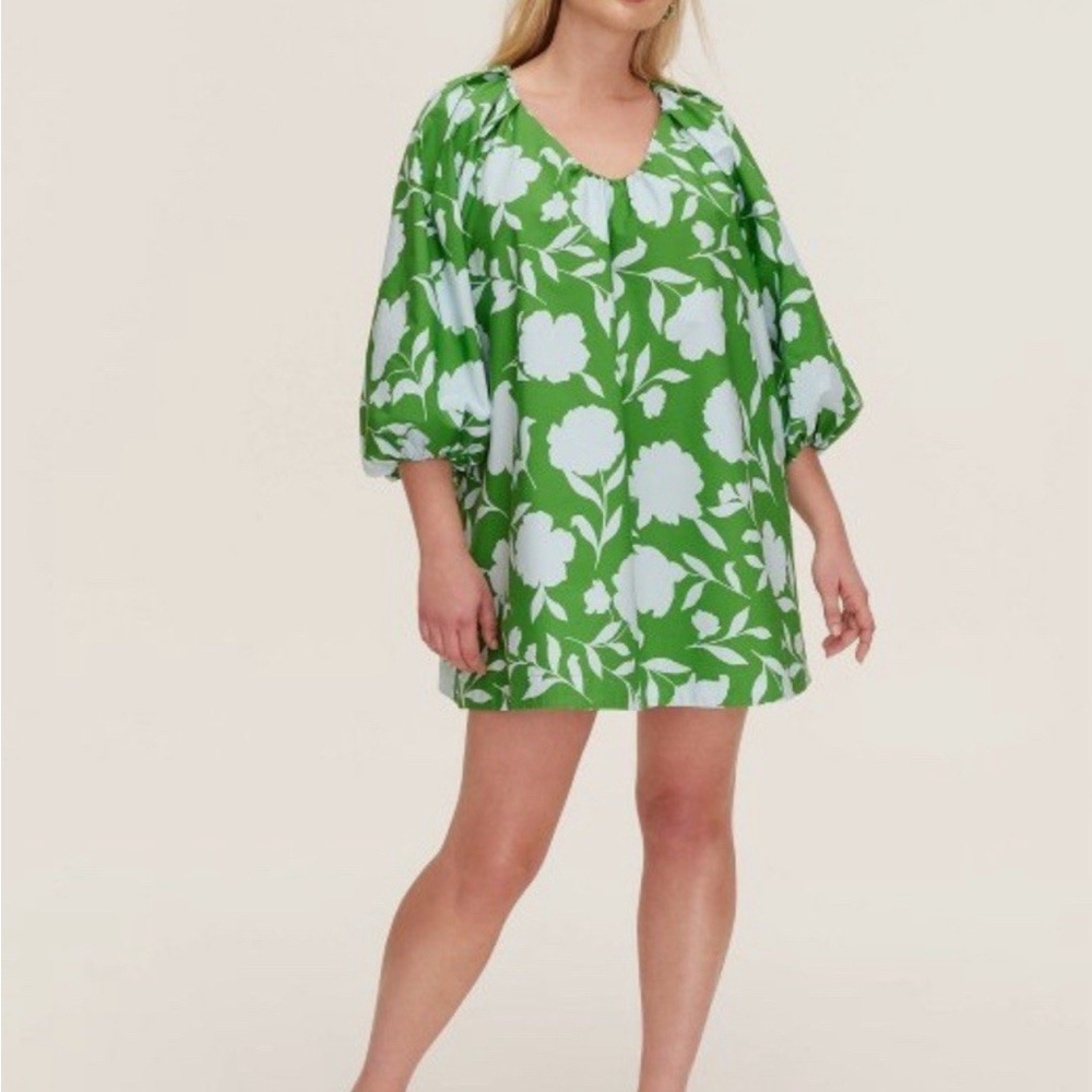 NWOT KATE SPADE TARGET Rose Poplin Long Sleeve Mini Dress Green Blue Sz 2x